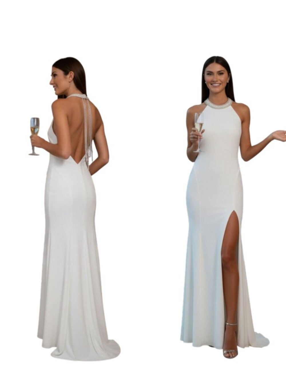 New Mac Duggal 25572 Beaded Halter Jersey Evening Gown white Dress 6